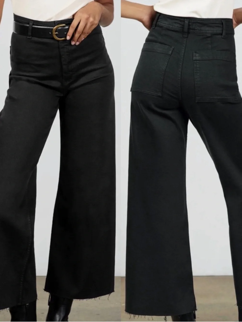 Zara Black Marine Straight Jeans 8 Raw Hem - Picture 1 of 7